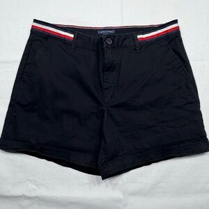 Tommy Hilfiger Womens Slimming Pocket Technology Chino Shorts Blck Stretch Sz 12